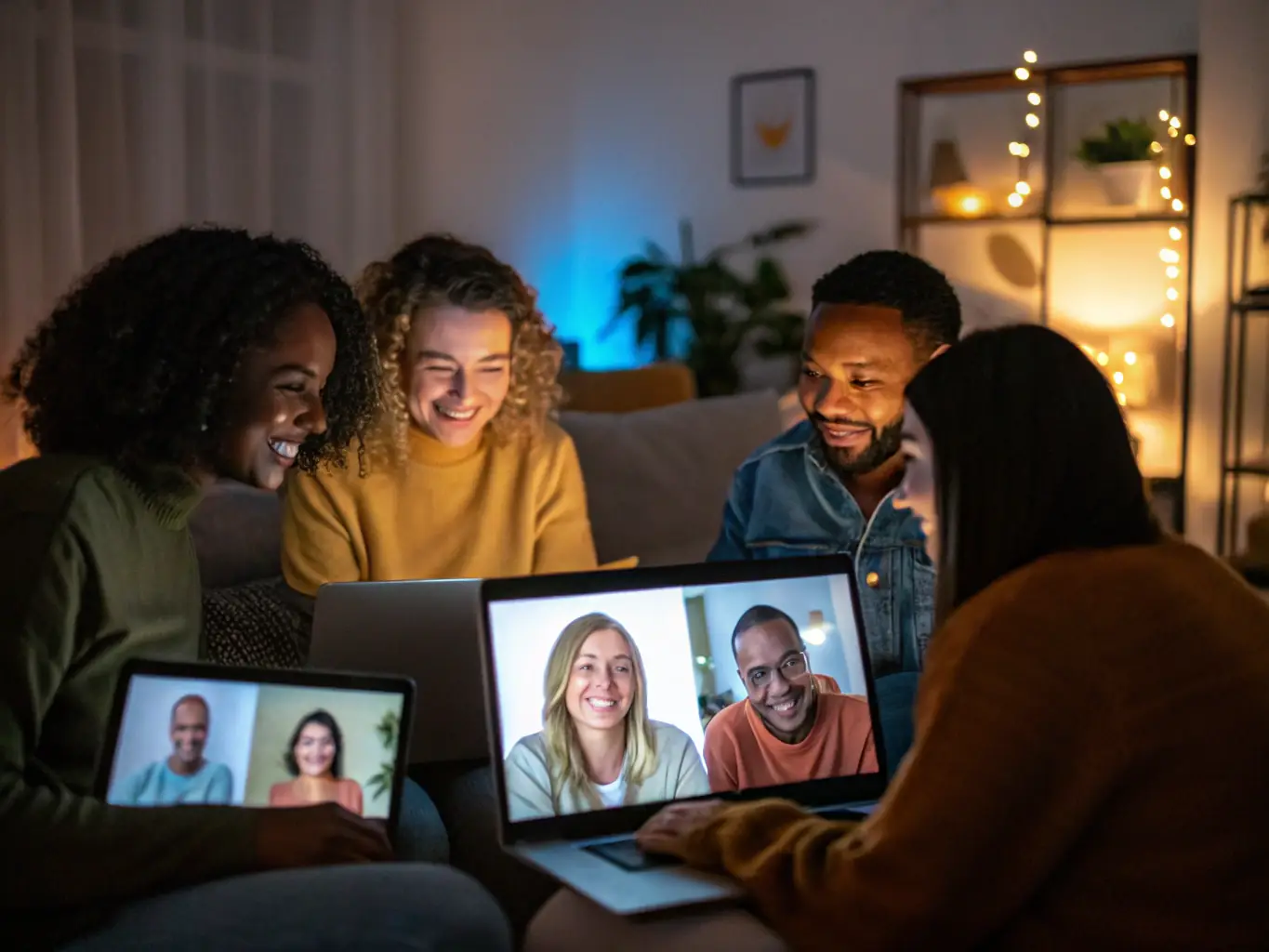 A digital illustration of a support group meeting, depicted in warm, inviting colors, with diverse South African individuals sharing and connecting.