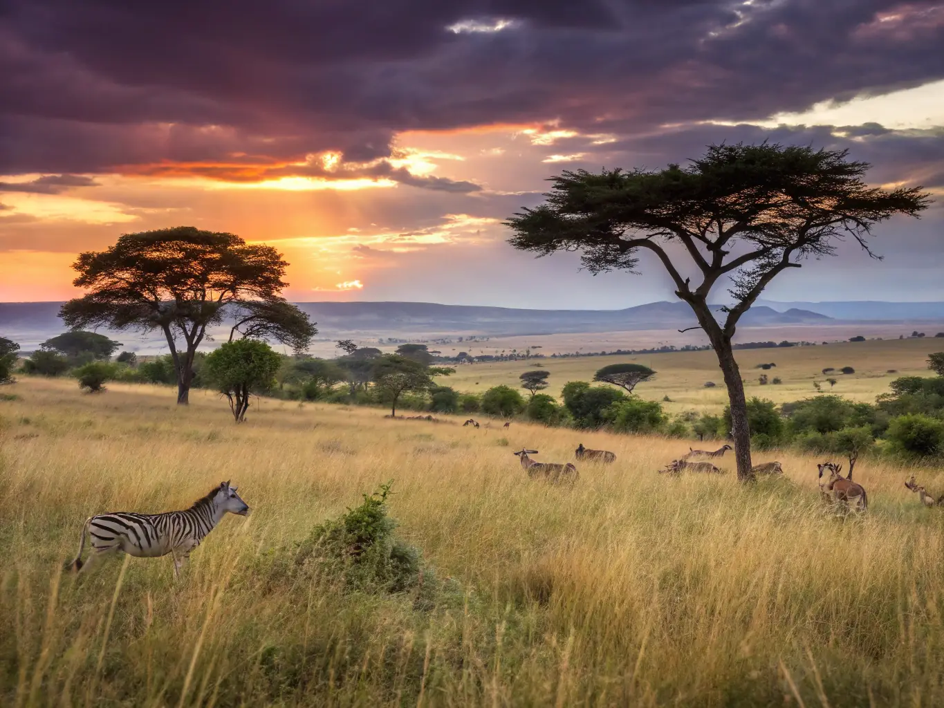 A serene landscape of the South African savanna at sunset, symbolizing peace and tranquility, with subtle overlay text 'Stress Management Guide'.